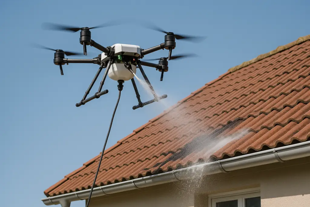 Démoussage de toiture par drone